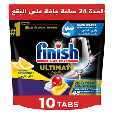 Finish Ultimate Dishwasher Tablets, Lemon Sparkle Scent, 2x More Cleaning Power, 10 Tabs