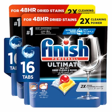 Finish Ultimate Dishwasher Tablets, Lemon Sparkle Scent, 2x More Cleaning Power, 32 Tabs