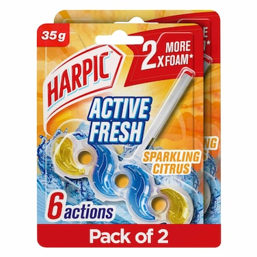 Harpic Active Fresh Toilet Rim Block, Sparkling Citrus Scent, 35g x 2