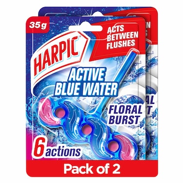 Harpic Active Blue Water Toilet Rim Block, Floral Burst Scent, 35g x 2