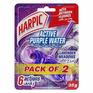 Harpic Active Purple Water Toilet Rim Block, Lavender Scent, 35g x 2