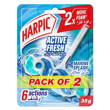 Harpic Active Fresh Toilet Rim Block, Marine Splash Scent, Toilet Freshener, 35g x 2