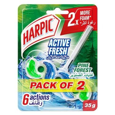 Harpic Active Fresh Water Toilet Rim Block, Pine Forest Scent, 35g x 2