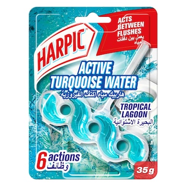 Harpic Active Turquoise Water Toilet Rim Block, Tropical Lagoon Scent, 35g