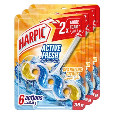 Harpic Active Fresh Toilet Rim Block, Sparkling Citrus Scent, 35g x 3