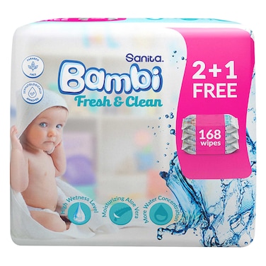 المناديل المبللة سانيتا بامبي - عناية فائقة كل يوم - 192 (64x3) منديل