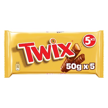 Twix Original Chocolate Bar, 2 Bars, Pack of 50g x5