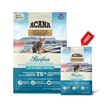 Acana Highest Protein Pacifica Dry Cat Food - 1.8 Kg + Free Acana Highest Protein Pacifica Dry Cat Food - 340 g