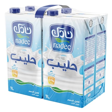 نادك حليب طويل الأجل من حليب الأبقار 100% كامل الدسم 1 لتر ×4