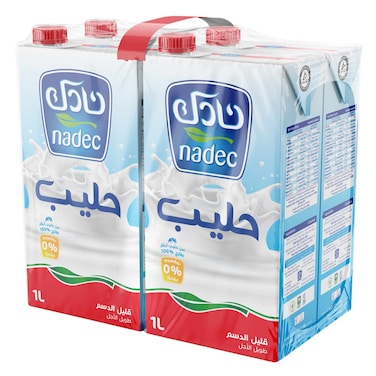 نادك حليب طويل الأجل من حليب الأبقار 100% قليل الدسم 1 لتر ×4