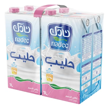 نادك حليب طويل الأجل من حليب الأبقار 100% خالي الدسم 1 لتر ×4