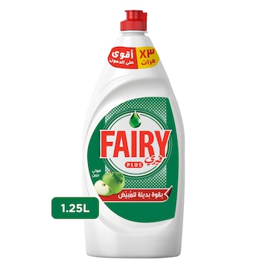 Fairy Plus Fruity Green Dishwashing Liquid Soap With Alternative Power To Bleach 1.25L