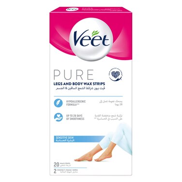 Veet Hair Removal Wax Strips for Sensitive Skin Legs &amp; Body, 20 Strips