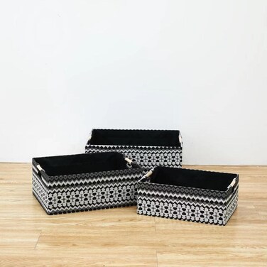 3 Piece Foldable Cloth Storage laundry Basket Set with wood Handle