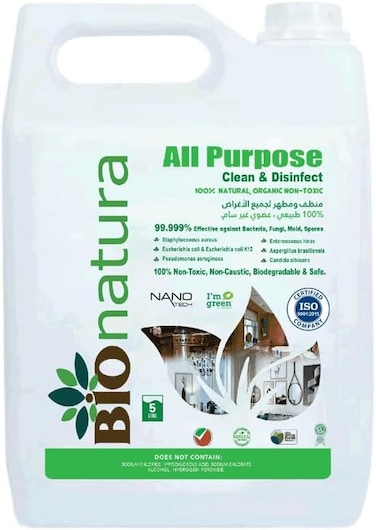 Organic All Purpose Clean and Disinfect - Bionatura - 100% Natural, Non-Toxic - Antivirus, Biodegradable and Safe - 5 Liters