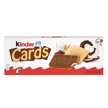 Kinder Cards Wafer Biscuits with Creamy Milk &amp; Cocoa Filling, Pack of 5, 10 Biscuits, 128g