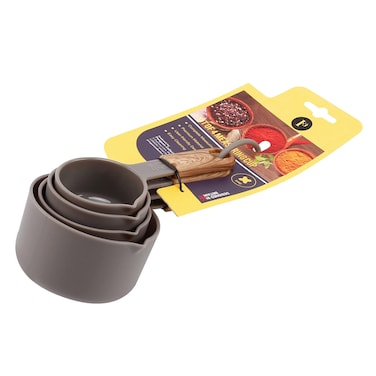 Set Of 4 Measuring Scoop With Measuring Spoon Single Piece Dual Sided Design 
Brown Color