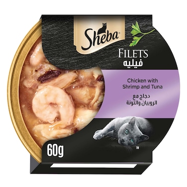 Sheba Cat Food Chicken with Shrimp &amp; Tuna Filets, 60g Dome