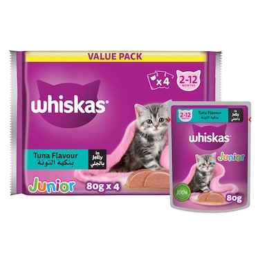 Whiskas Junior Tuna in Jelly, Wet Kitten Food Pack of 4x80g
