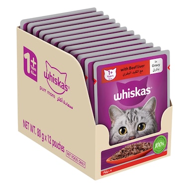 Whiskas Beef Liver in Gravy Wet Cat Food, Pack of 4, 80g