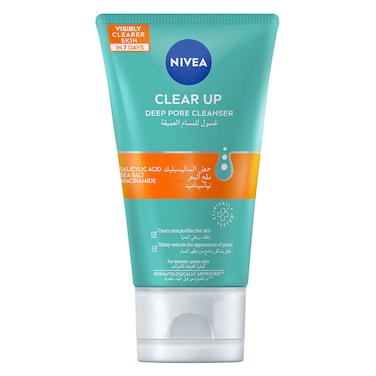 NIVEA Face Wash Deep Pore Cleanser, Clear Up With Sea Salt, Salicylic  Hyaluronic Acid, 150ml