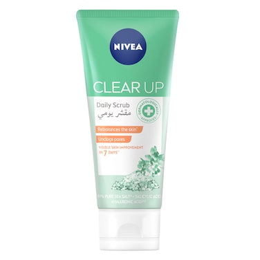 NIVEA Face Scrub Daily Exfoliating, Clear Up Unclogs Pores with Sea Salt, Salicylic &amp; Hyaluronic Acid, 75ml