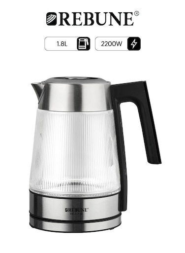 REBUNE Glass Kettle &ndash; Power for Fast Boiling &amp; Perfect Performance 1.8 L 2200 W RE-1-118 Silver