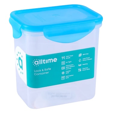 All Time Lock And Safe Plastic Storage Container 1000ml Blue Clear