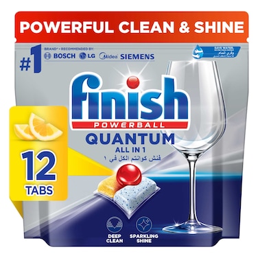 Finish Quantum All in 1 Dishwasher Tablets, Lemon Sparkle Scent, 12 Tabs