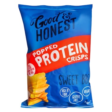 Good Honest Popped Protein Crisps - Sweet BBQ Flavor, High in Fibre, Gluten-Free, Vegan, 75g