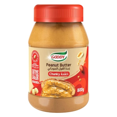 Goody Chunky Peanut Butter 800g, 90% Roasted Peanuts, Energy Source, Rich in Protein and in Magnesium