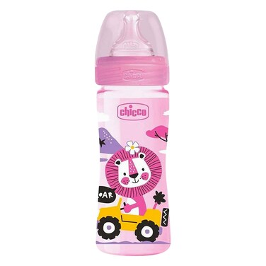 Bottle with wide base, PP material, 250 ml, medium silicone nipple.