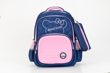 Kids Pencil Case Attached Pattern Backpack 17.7 Inches Blue/Pink/White