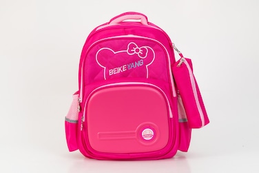 Kids Pencil Case Attached Pattern Backpack 17.7 Inches Pink/White/Blue