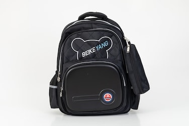 Kids Pencil Case Attached Pattern Backpack 17.7 Inches Black/White/Blue