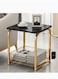 Modern End Table With Storage Basket Sofa Side Table With Marble Design For Living Room