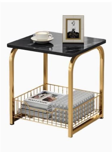 Modern End Table With Storage Basket Sofa Side Table With Marble Design For Living Room
