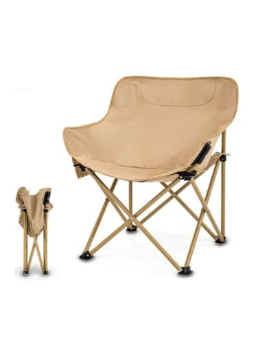 كرسي قابل للطي مناسب للتخييم والشاطئ وصيد الأسماك والنزهات، قماش أكسفورد مع جيوب تخزين جانبية/ ذهبي