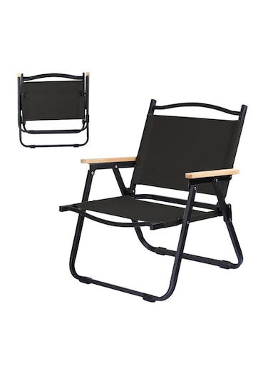 كرسي تخييم مريح للأنشطة الخارجية، قابل للطي بمسند للظهر والذراعين، باللون الأسود