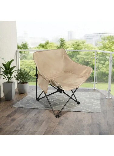كرسي للتخييم والتنزه والسفر، قابل للطي مصنوع من قماش أكسفورد مقاوم للحرارة، وجيوب جانبية للتخزين، ذهبي