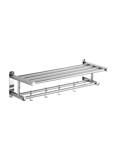ورف مناشف حمام مزدوج الطبقات فضي 59x5.50x22.50سم