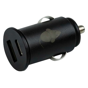 Green Mouse Dual Port USB-A And USB-C Car Charger Black