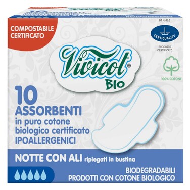 Vivicot Bio Organic Cotton Disposable Night Time Sanitary Pad 10 Pieces