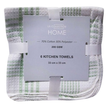 La Collection Home - 6 Kitchen Towels, Light Green, 33 X 33 cm