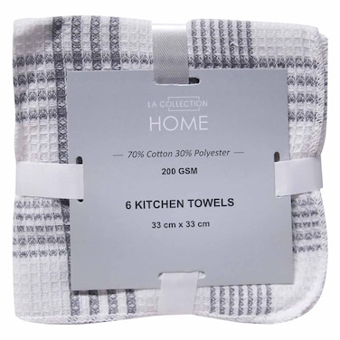 La Collection Home - 6 Kitchen Towels, Grey, 33 X 33 cm
