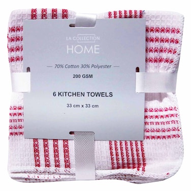 لا كولكشن هوم - 6 مناشف مطبخ، وردي، 33 × 33 سنتيمتر