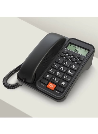 REFURA Large Button Corded Telephone, Wired Home Desktop Landline Phone With Caller ID, Handsfree Speakerphone, LED Screen, 2 Fast Dial Black RE-223