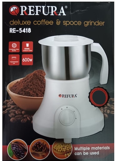 REFURA Coffee &amp; Spice Grinder, Multi-Functional Grinding Machine, Electric Bean Grinder, Grain And Spice Grinder, Stainless Steel Electric Coffee Bean Grinding Machine For Home White 500W RE-5418