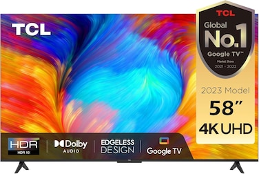 TCL 58 Inch 4K UHD Smart TV, Google TV With Built-In Chromecast &amp; Assistance, Hands-Free Voice Control, Dolby Audio, HDR10, Micro Dimming Technology, Edgeless Design, 58T635 (2023)