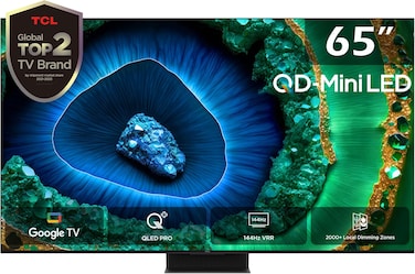 TCL 65 Inch 4K Premium QD-Mini LED HDR 2000+ LDZ 144Hz VRR Ultra-Slim Design Google TV 65C855, 2024 Model - KSA Version